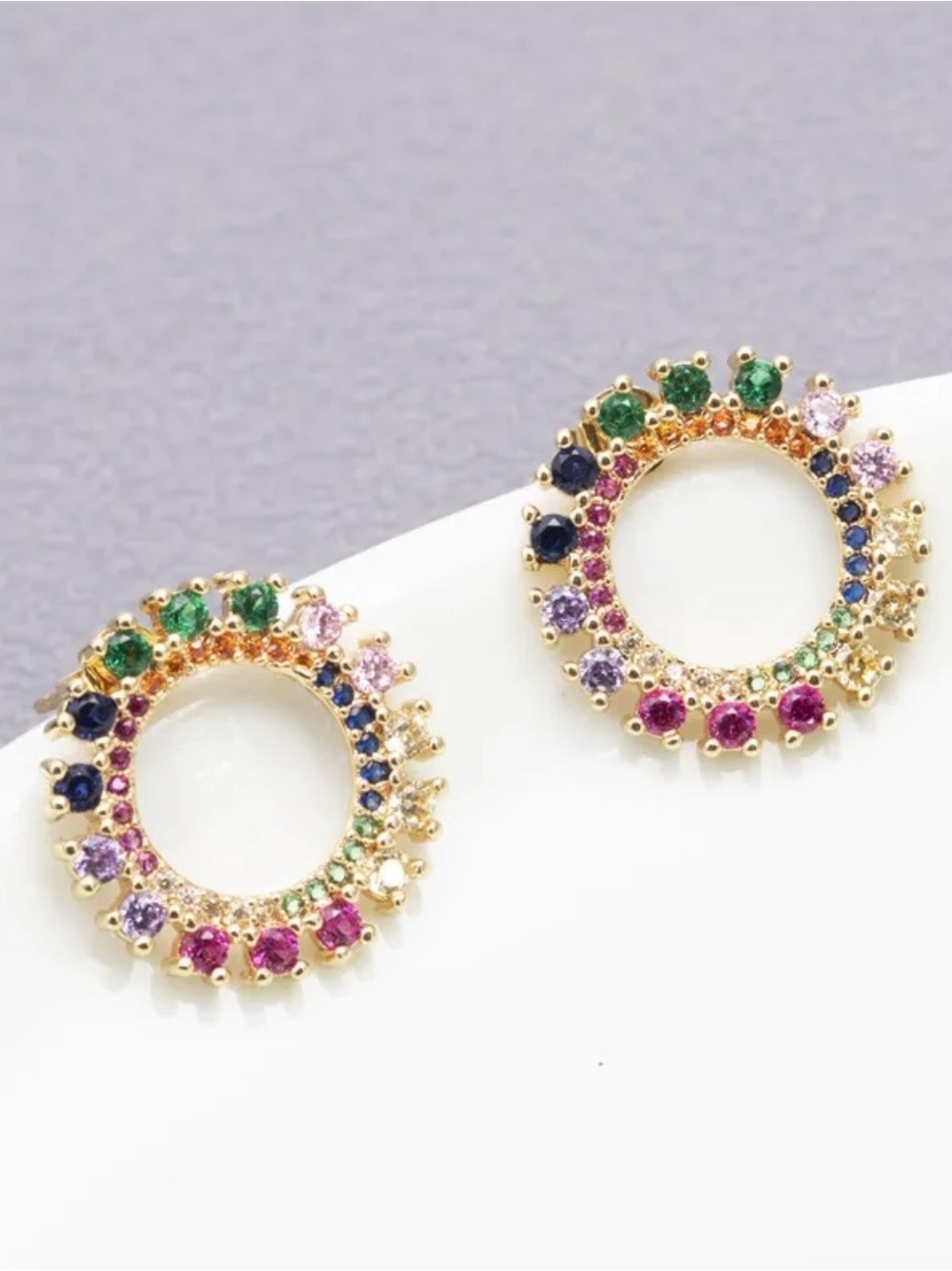 Gold Rainbow Circle Earrings 
14K Gold Plated
